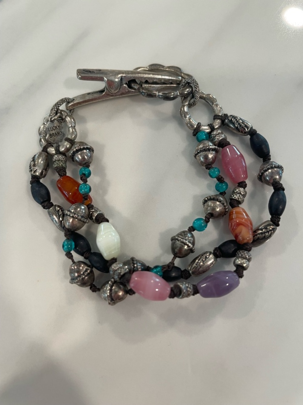 Lucky Brand Multicolor Bead & Silver-Tone Triple Strand Bracelet